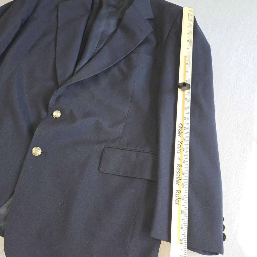 Jos. A. Bank Blazer Mens 46R Navy Blue 100% Wool Gold Crest Button Kent Coat